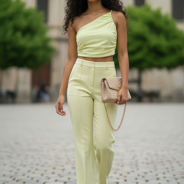 Zara limetten grün One-Shoulder-Croptop XS