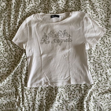 White top with rhinestone lettering