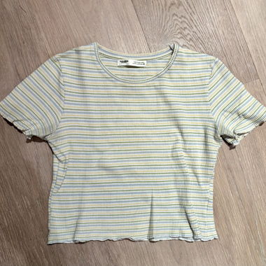 3 tops côtelés à manches courtes, rose & rayé