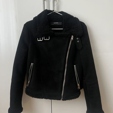Giacca biker nera in stile scamosciato/velour