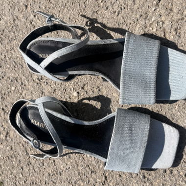 Denim block-heel sandals