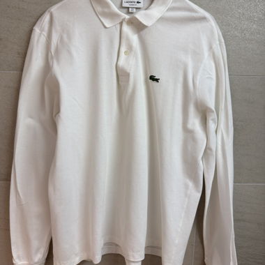 Polo Lacoste blanc manche longue - Taille L