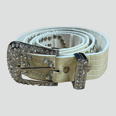 y2k vintage crocodile white belt