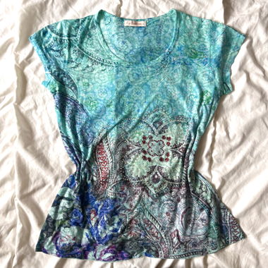 KZ Creations Turquoise Paisley Top w Rhinestones