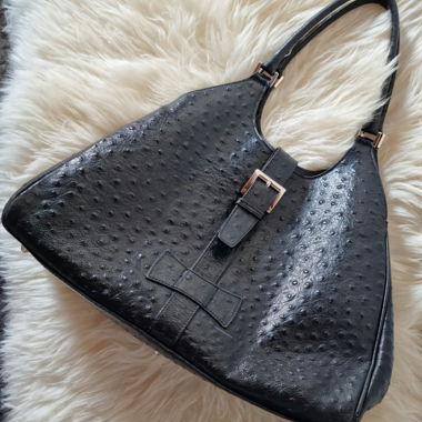 Straussenleder vintage Handtasche schwarz 