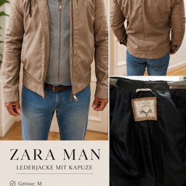 Veste en cuir pour homme Zara Man avec capuche