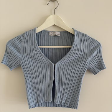 Bershka Rib-Knit Top Blue