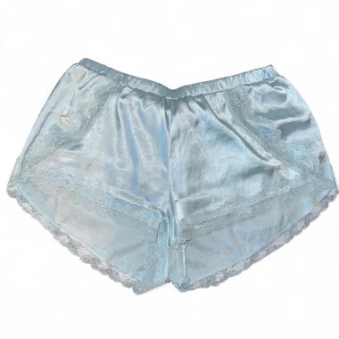 Blue lace trim satin shorts with a vintage vibe