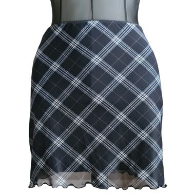 Navy & White Plaid Mini Skirt, Sheer but Lined