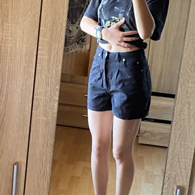 Black high waisted denim shorts