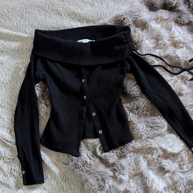 Black Off-Shoulder Button-Up Top