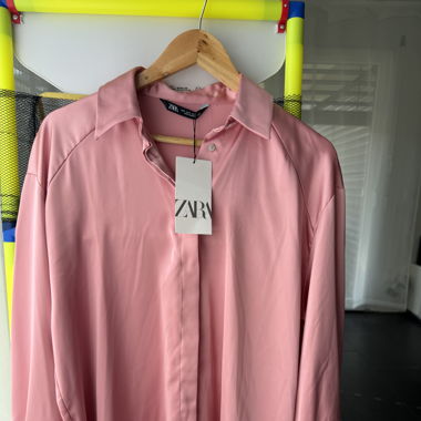 Damen - Bluse satin rosa - Zara