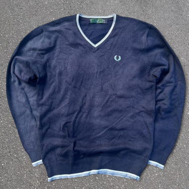 Pull en maille Fred Perry à encolure en V Navy