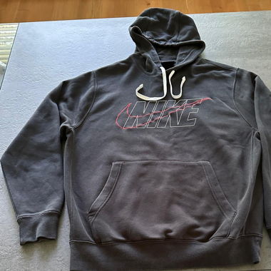 Nike hoodie black with red and white logo
