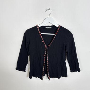 Cardigan con finitura floreale nera