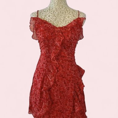 Robe mini en dentelle florale rouge Bershka