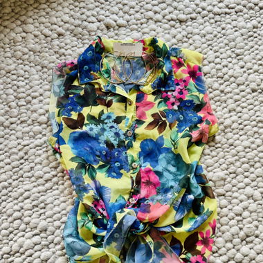 Light Floral Blouse Top and Hoop Earrings