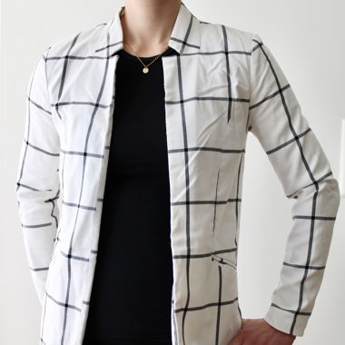 Manteau/ blazer long, Only, blanc, à carreaux