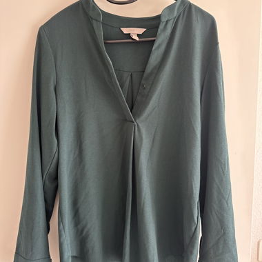 Dark green long-sleeve blouse with V-neck
