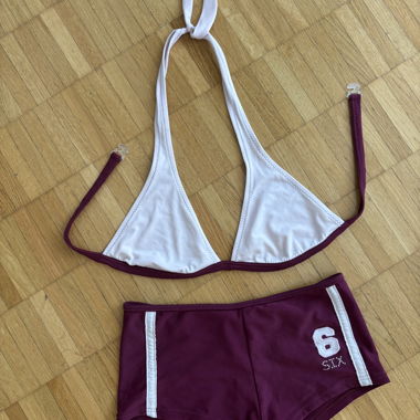 Original 2000s Vintage Bikini Set Bordeaux Beige