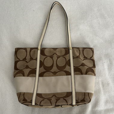vintage brown, beige & white coach shoulder bag