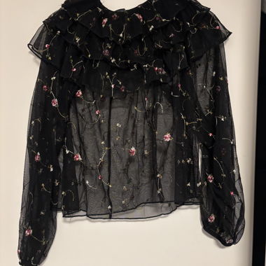 Black Floral Tulle Blouse