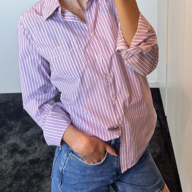 Chemise rayée rose et blanche 