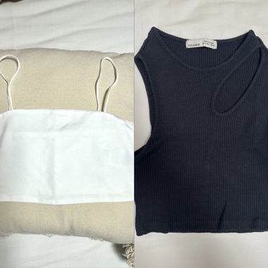 White crop top and black camisole