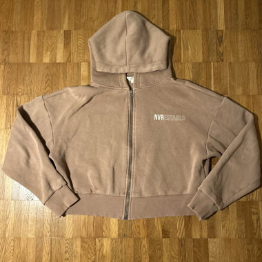 Beige Kapuzen-Cardigan mit Reissverschluss