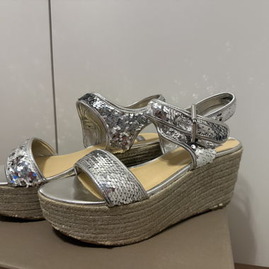 Sandali con zeppa argento con paillettes