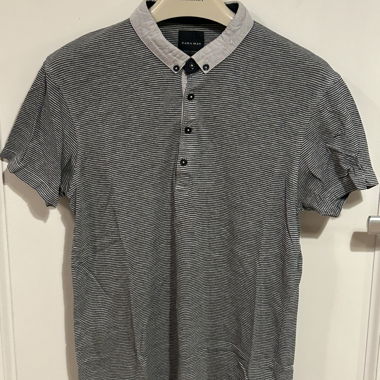 Grey Striped Zara Man Polo with Contrast Collar