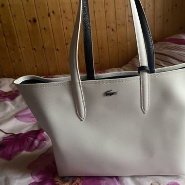 Lacoste Shopping Bag white and dark blue inside 