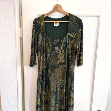 Farm Rio GREEN COOL LEOPARD JERSEY DRESS