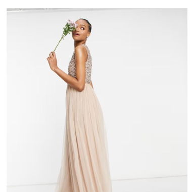 Maxikleid Taupe blush kurzärmlig
