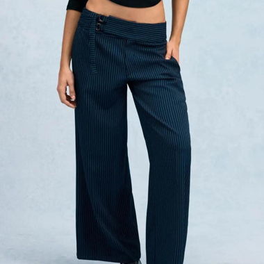 Pantaloni a vita bassa blu navy a righe sottili, XS