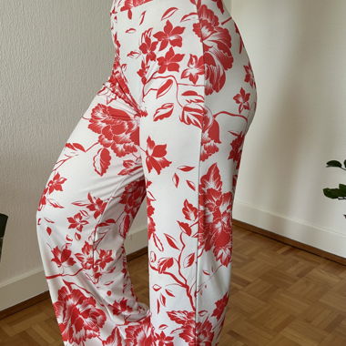 Pantalon d'été long à fleurs rouges