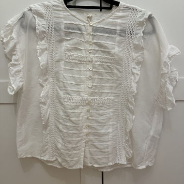Bluse - Weiss - XS - Baumwolle-Seide