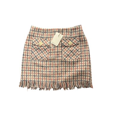Kariertes Tweed-Minirock mit Fransen