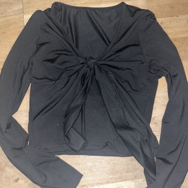 Black Long-Sleeve Tie-Top