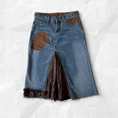 patchwork denim midi skirt 