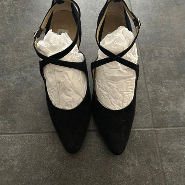 sandalette a talon en daim noir