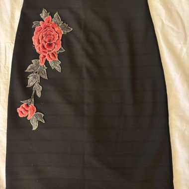Black Skirt with Floral Embroidery
