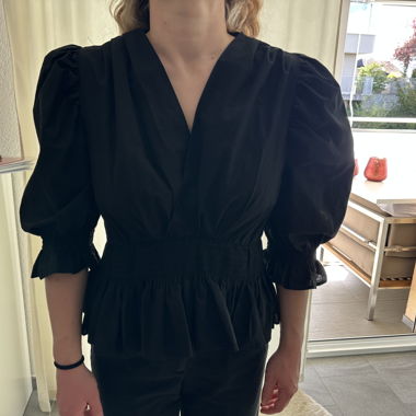Black Blouse with Puff Sleeves