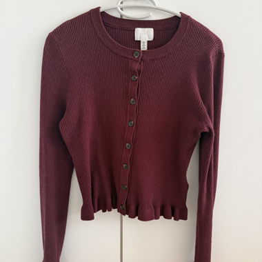 Cardigan in maglia a coste rossa