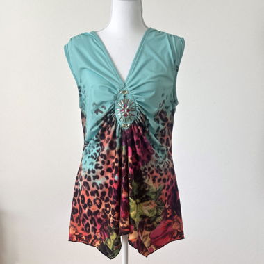 Top col en V imprimé léopard multicolore et fleurs
