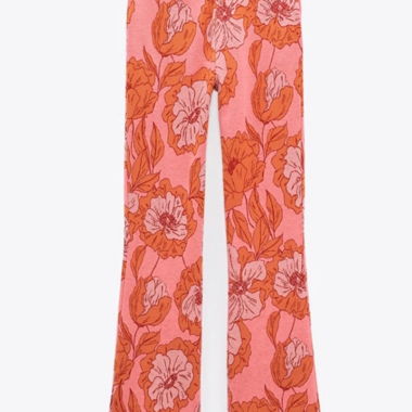 Pantalon évasé fleuri rose
