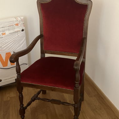 Antique Wooden Chair with Red Upholstery