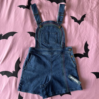 Rainbow Pride Denim Overall Shorts, 32