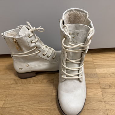 White Lace-Up Ankle Boots