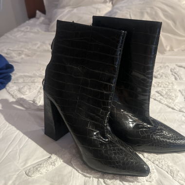 Black Croc-Effect Ankle Boots
